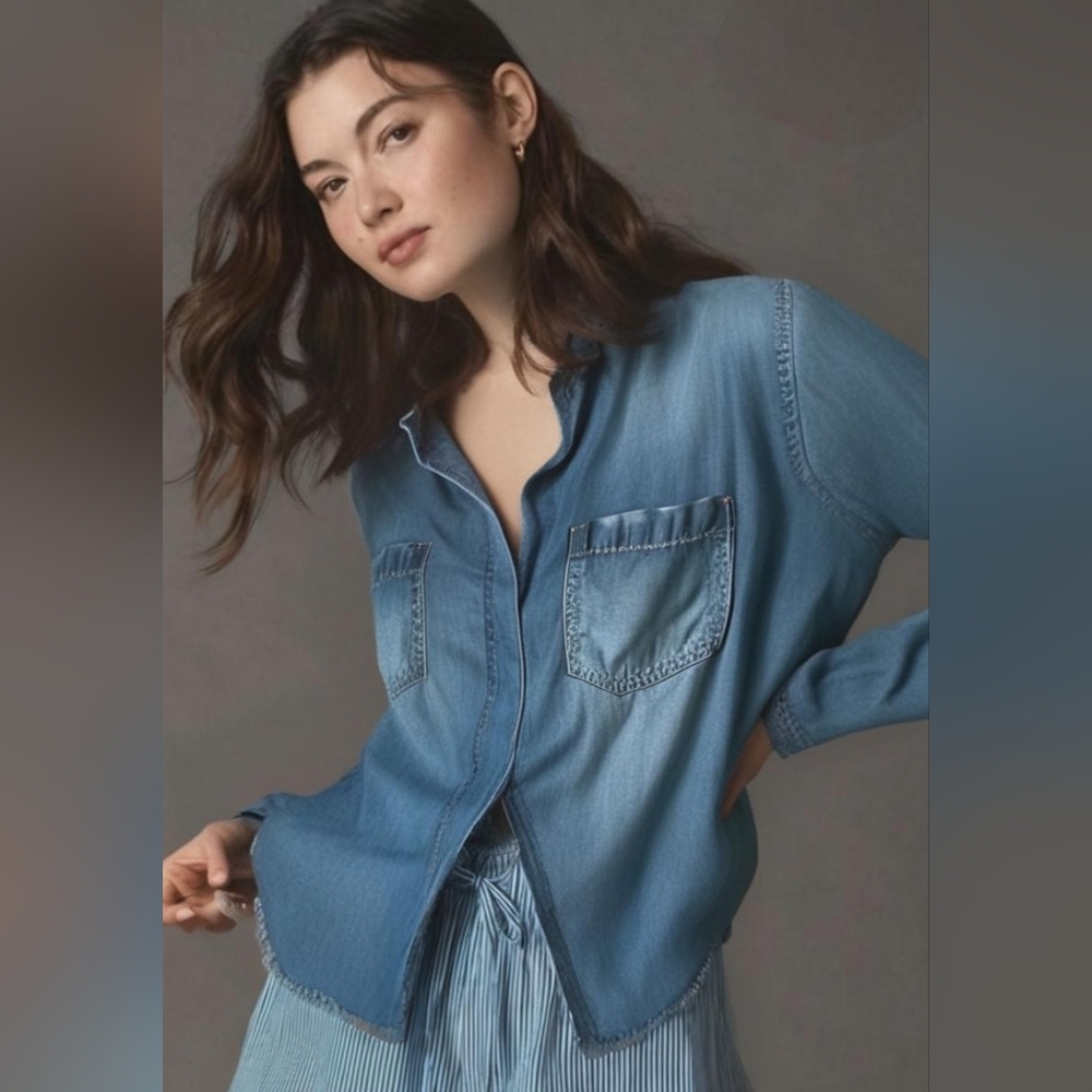 Anthropologie Cloth & Stone Blue Distressed Chambray Shirt